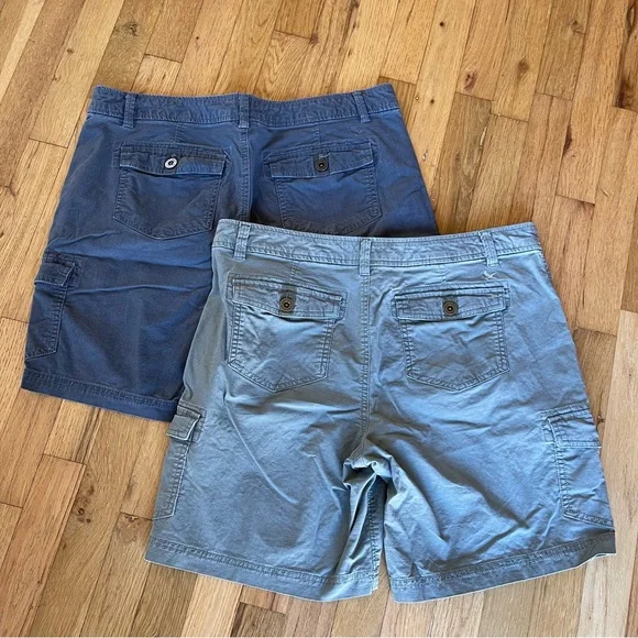 2 Pairs Eddie Bauer Shorts Womens 12 Green & Gray Ripstop Cargo Cotton Stretch - Picture 2 of 9